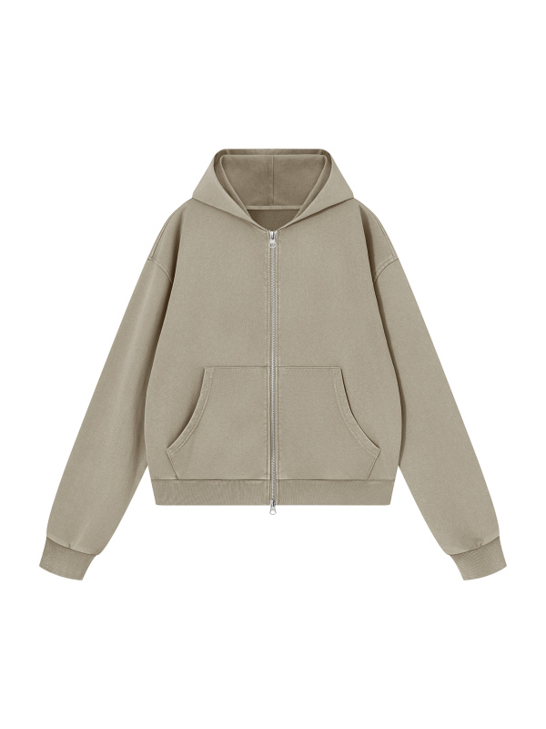 Unisex Mineral Wash Boxy Full Zip Hoodie