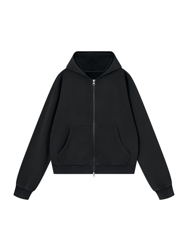 Unisex Mineral Wash Boxy Full Zip Hoodie