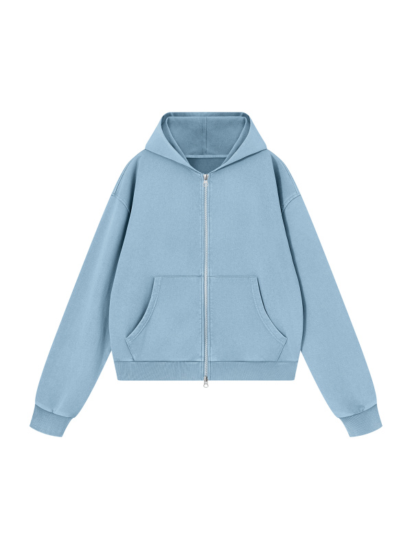 Unisex Mineral Wash Boxy Full Zip Hoodie