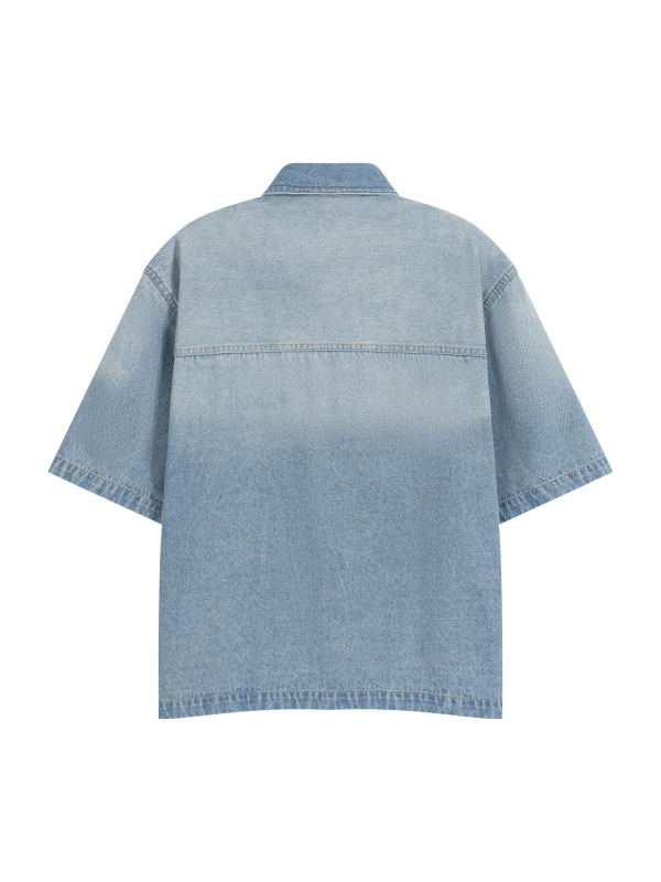 Unisex Vintage Wash Boxy Short Denim Shirt