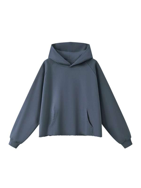Unisex Vintage Wash Raw Edge Boxy Hoodie