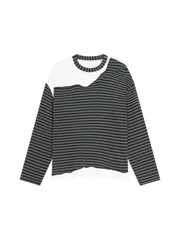 Unisex Striped Panel Boxy Long Sleeve T-Shirt