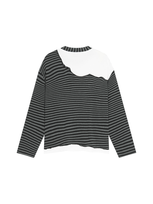 Unisex Striped Panel Boxy Long Sleeve T-Shirt