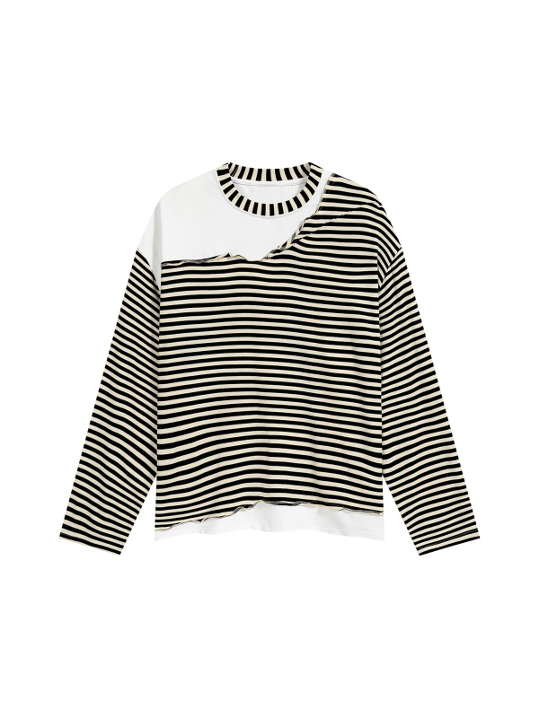Unisex Striped Panel Boxy Long Sleeve T-Shirt