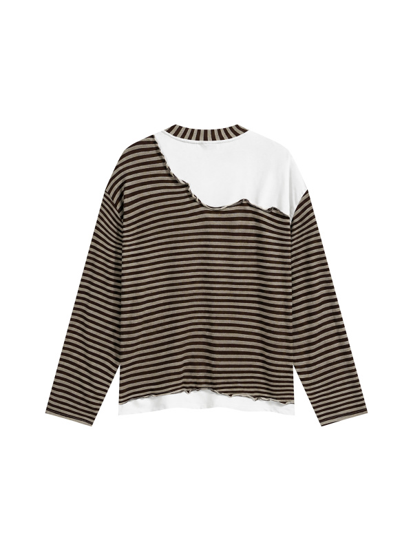 Unisex Striped Panel Boxy Long Sleeve T-Shirt