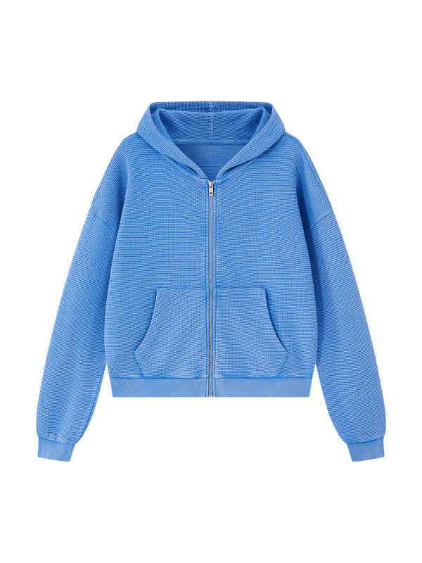 Unisex Mineral Wash Boxy Waffle Hoodie