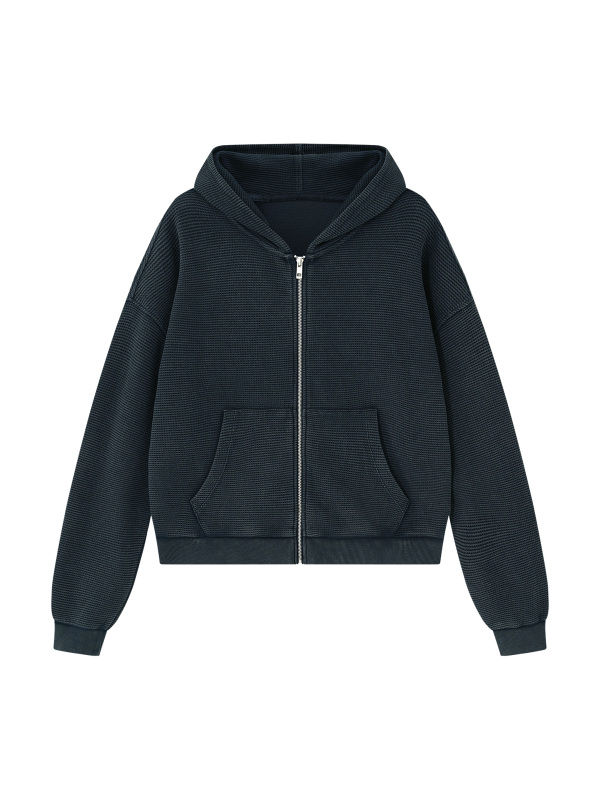 Unisex Mineral Wash Boxy Waffle Hoodie