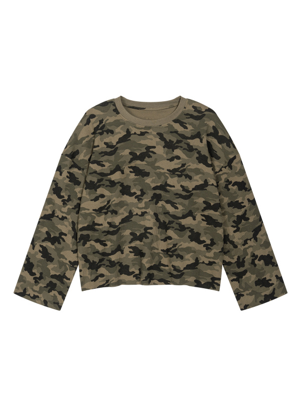 Unisex Camo Waffle Raw Edge T-Shirt