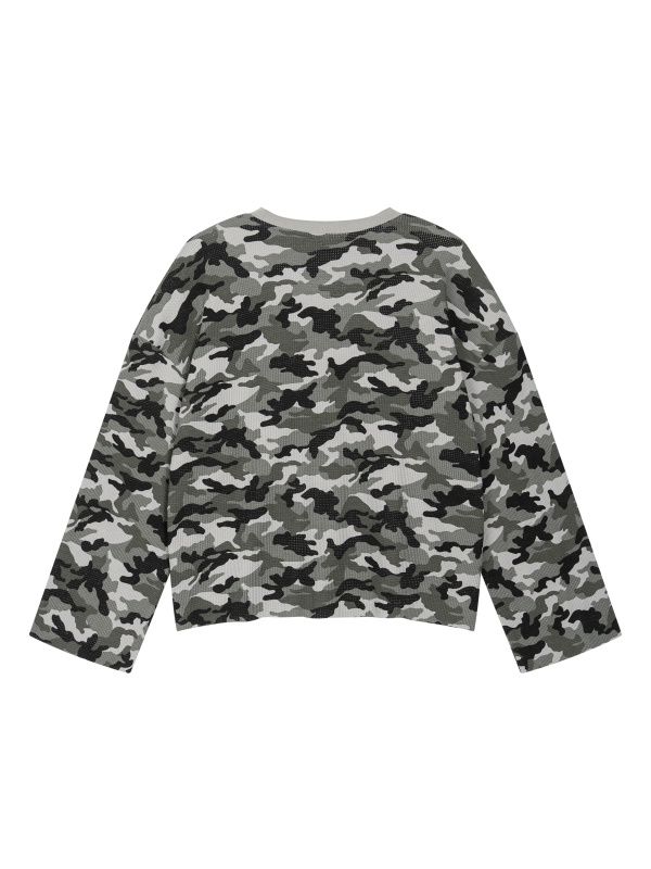 Unisex Camo Waffle Raw Edge T-Shirt