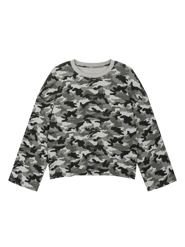 Unisex Camo Waffle Raw Edge T-Shirt