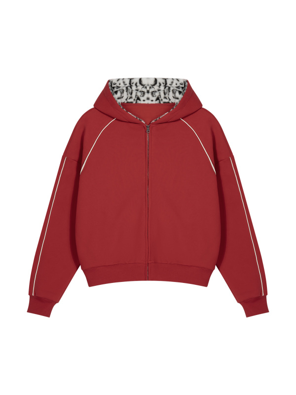 Unisex Boxy Fleece Piping Full Zip Hoodie
