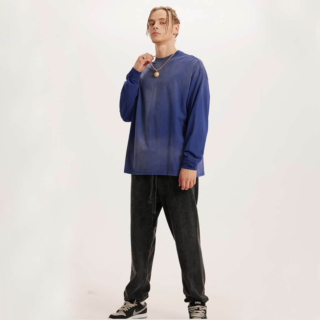Streetwear Unisex Gradient Washed Effect Long Sleeve Tee - Print On Demand | HugePOD-4