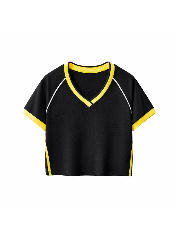 Contrast Trim V-Neck Crop T-Shirt