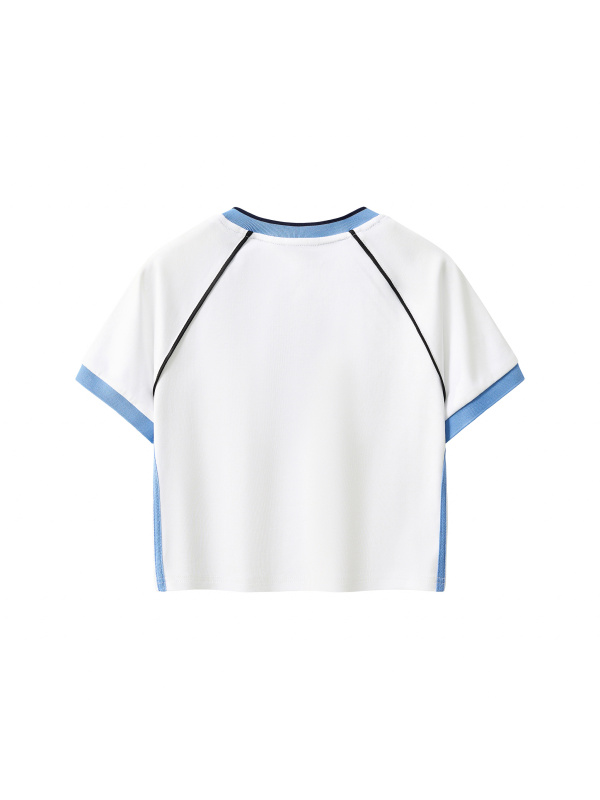 Contrast Trim V-Neck Crop T-Shirt
