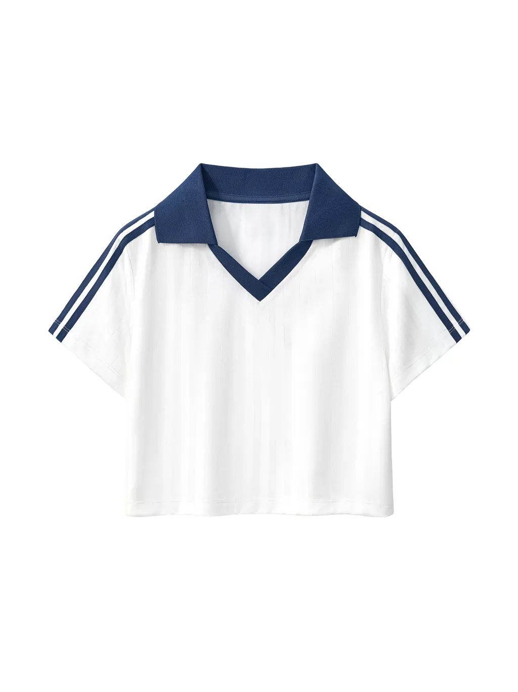 Contrast Collar Striped Cropped Jersey