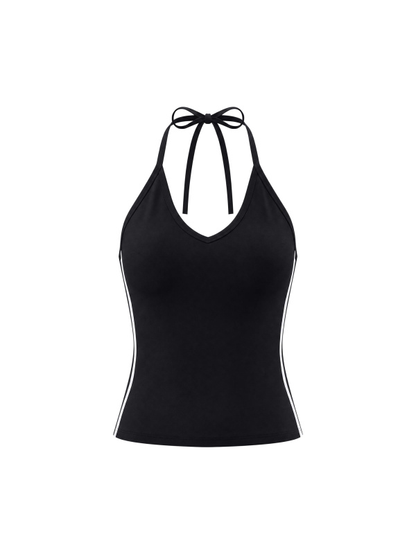 Women's Color Block Halter Crop Tank Top