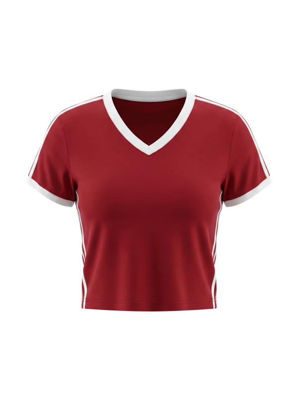 Women's Retro Binding V-Neck Crop T-Shirt