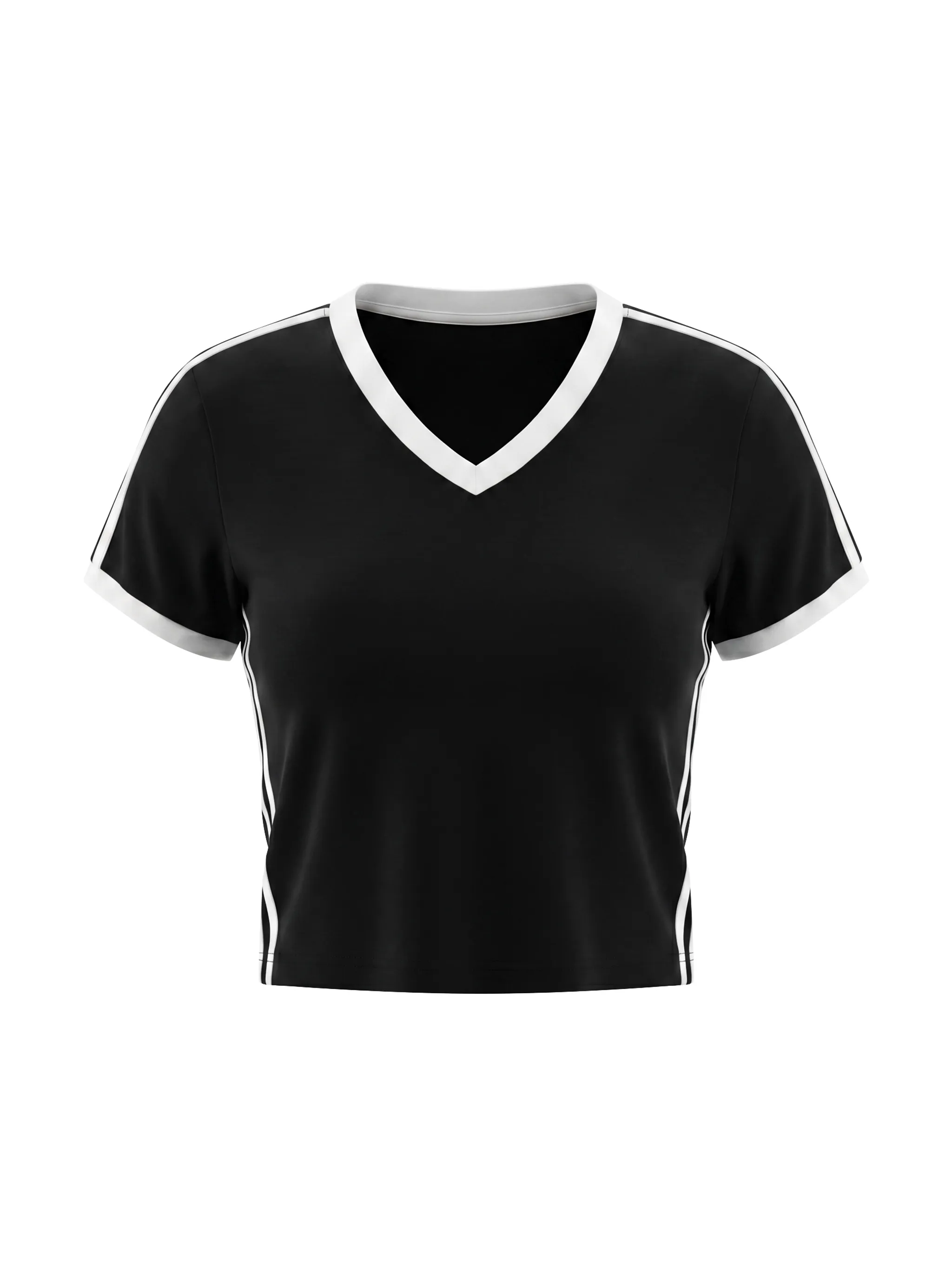 Women's Retro Binding V-Neck Crop T-Shirt