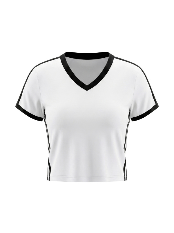 Women's Retro Binding V-Neck Crop T-Shirt