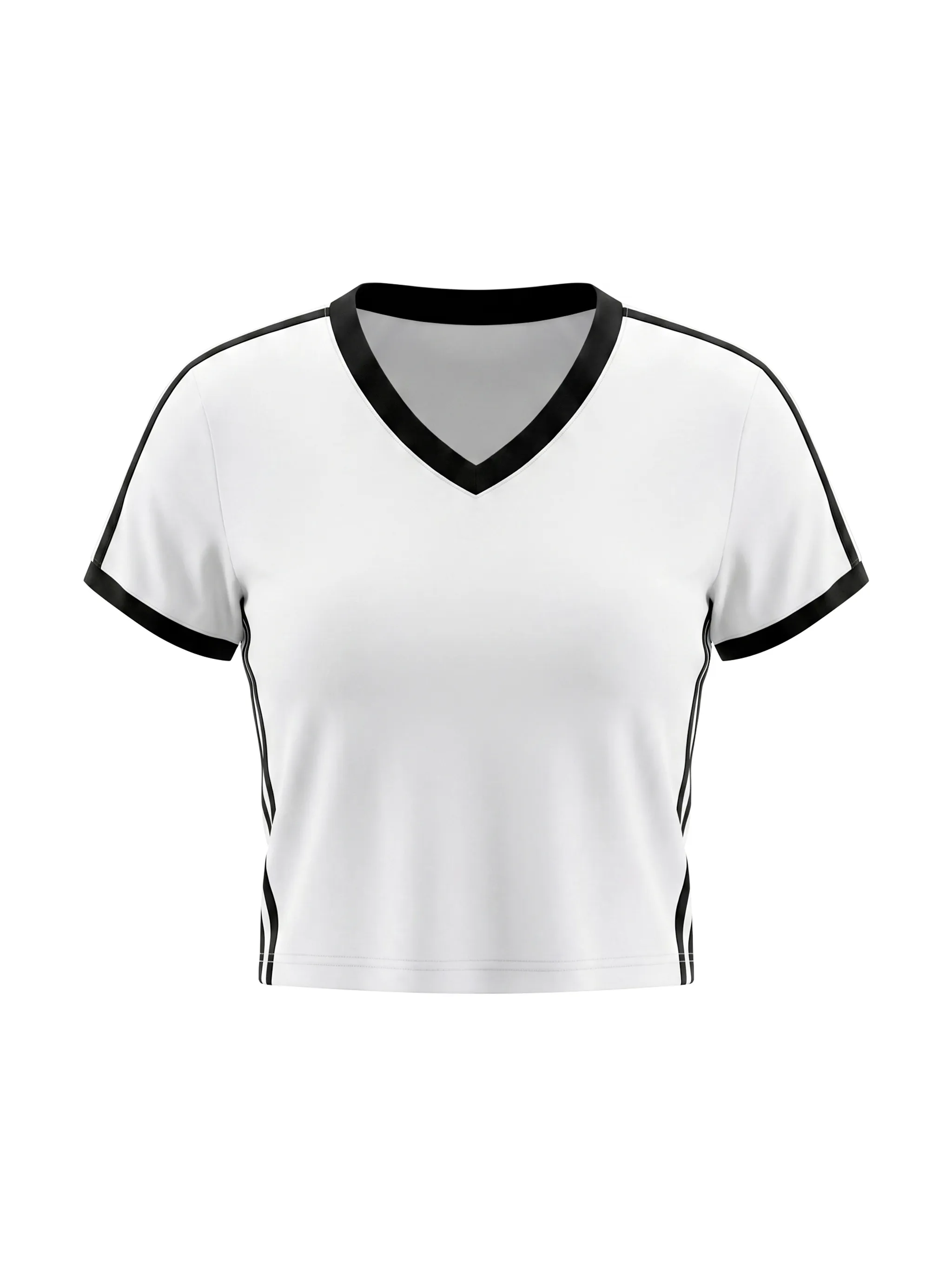 Women's Retro Binding V-Neck Crop T-Shirt
