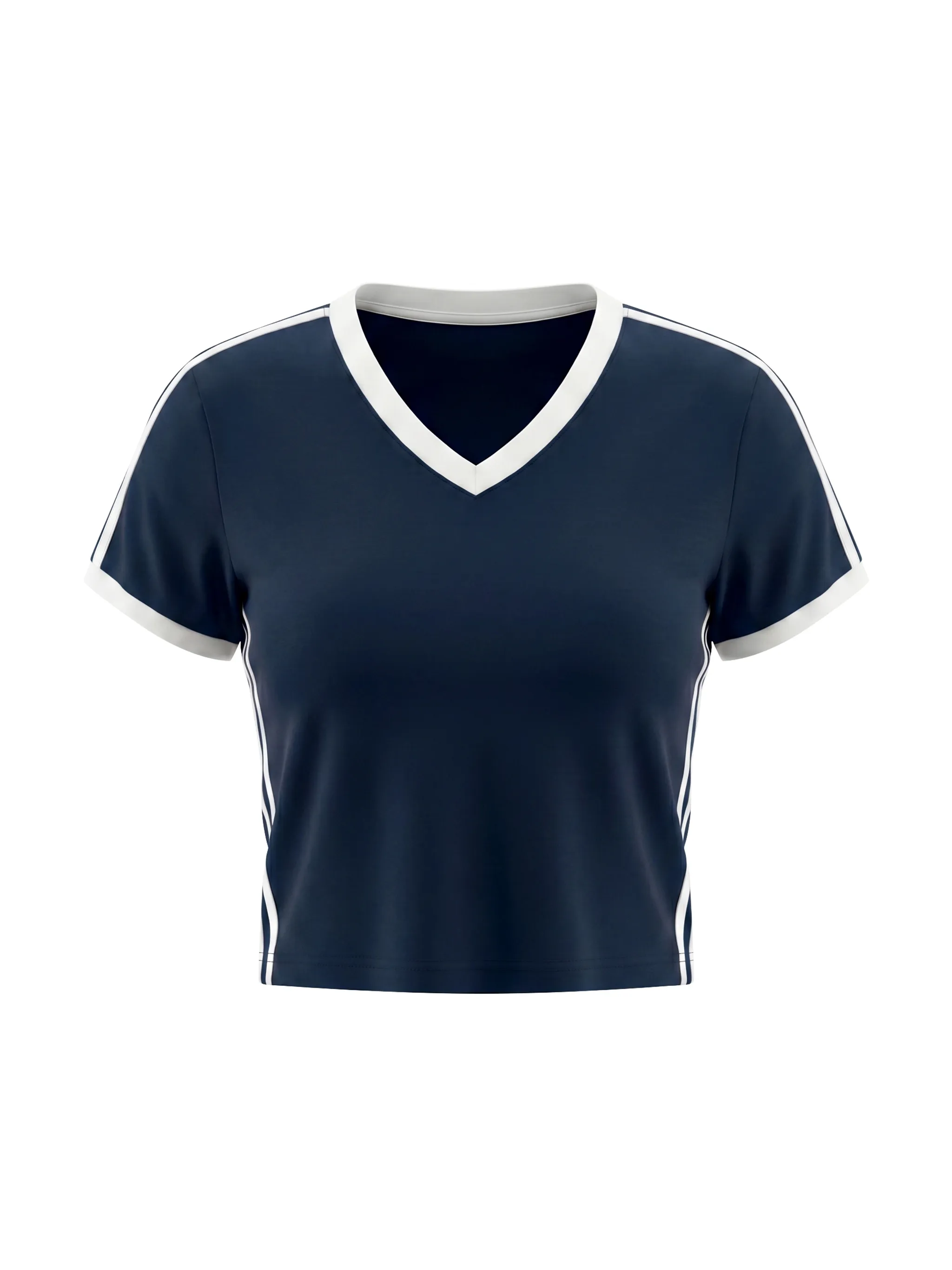 Women's Retro Binding V-Neck Crop T-Shirt