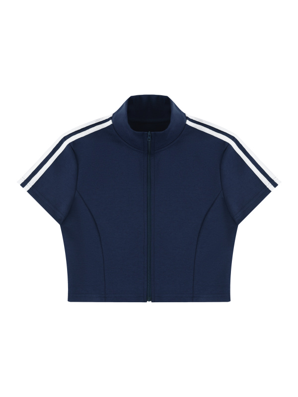 Women's Cropped Full Zip Short Sleeve T-Shirt
