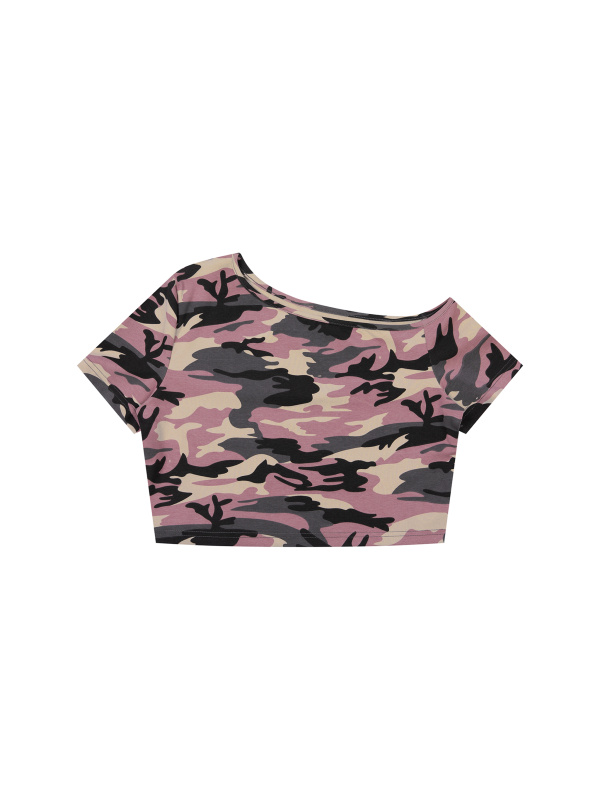 Women's Camo Off-Shoulder Crop T-Shirt