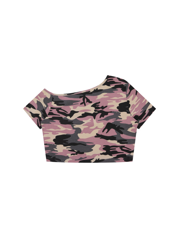Women's Camo Off-Shoulder Crop T-Shirt