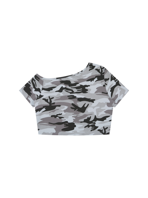 Women's Camo Off-Shoulder Crop T-Shirt