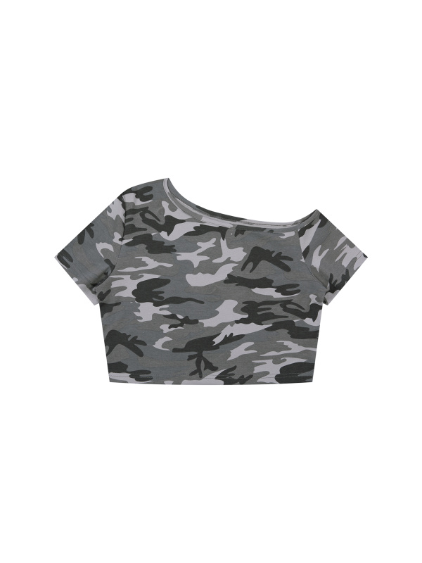 Women's Camo Off-Shoulder Crop T-Shirt