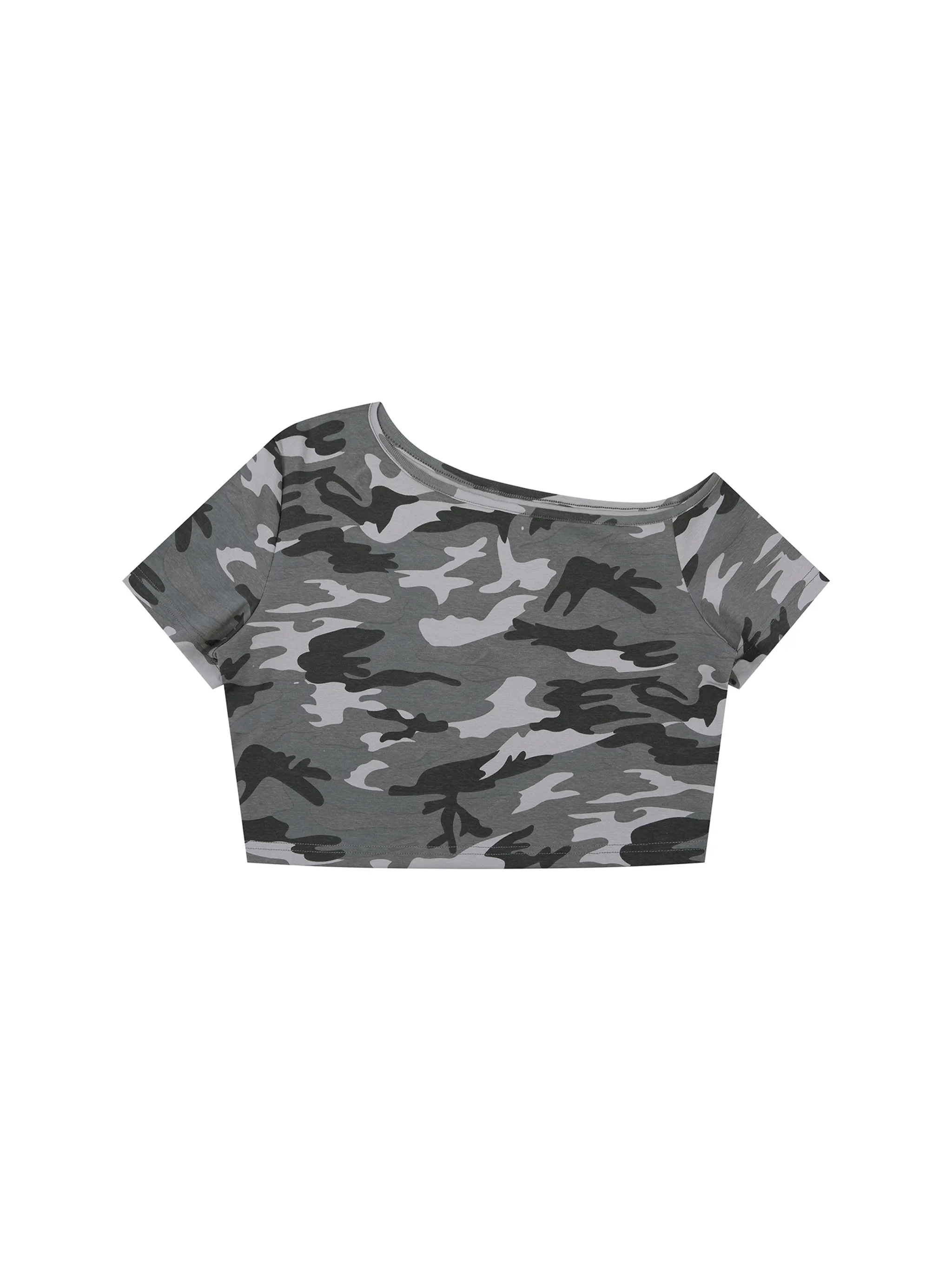 Women's Camo Off-Shoulder Crop T-Shirt