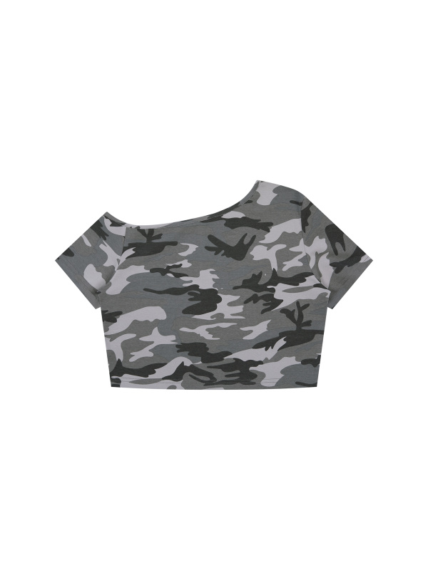 Women's Camo Off-Shoulder Crop T-Shirt