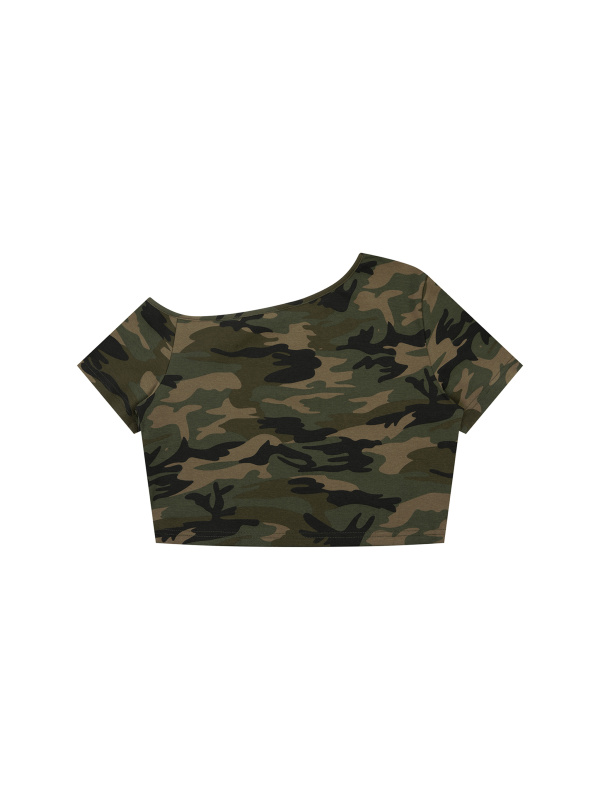 Women's Camo Off-Shoulder Crop T-Shirt
