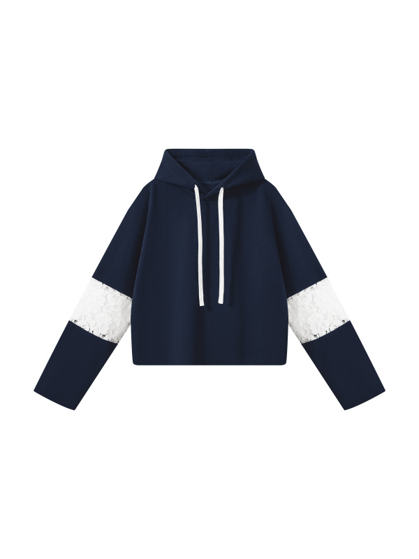 Women’s Cropped Lace-Panel Hoodie