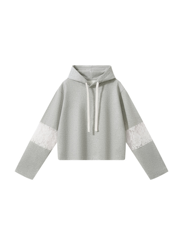 Women’s Cropped Lace-Panel Hoodie