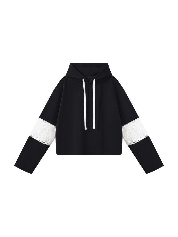 Women’s Cropped Lace-Panel Hoodie