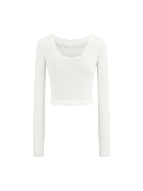 Women's Lace Trim Long Sleeve T-Shirt