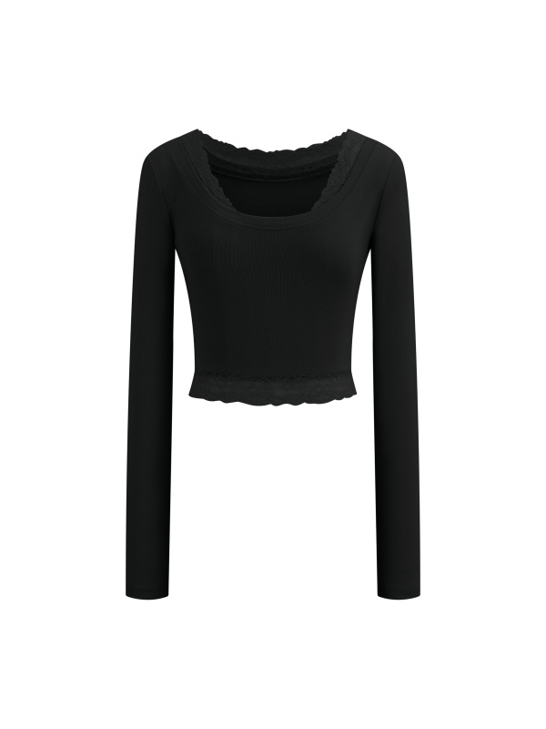 Women's Lace Trim Long Sleeve T-Shirt