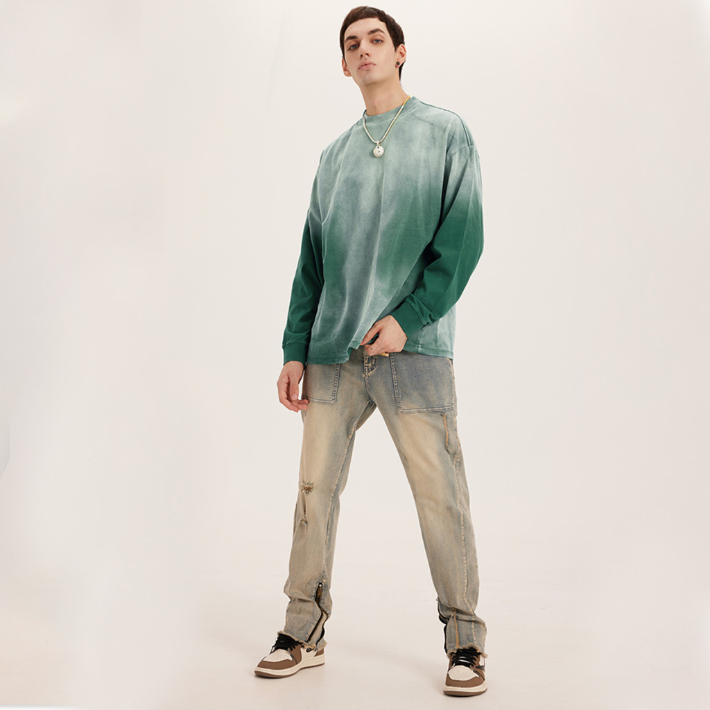 Streetwear Unisex Gradient Washed Effect Long Sleeve Tee - Print On Demand | HugePOD-6
