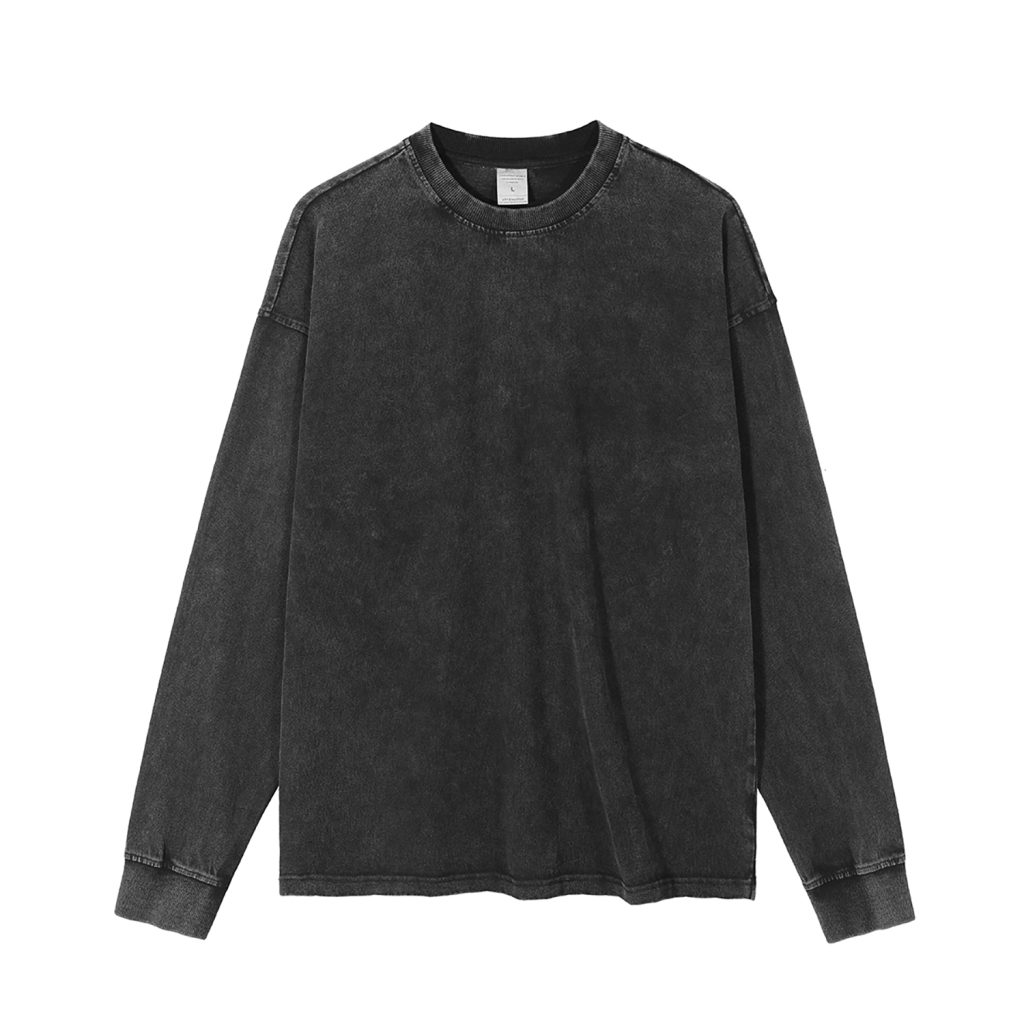 Oversized Vintage Snow Wash Long Sleeve Tee - Print On Demand-5