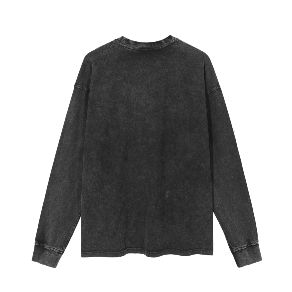 Streetwear Unisex Drop Shoulder Stone Wash Long Sleeve Tee - Print On Demand | HugePOD-23