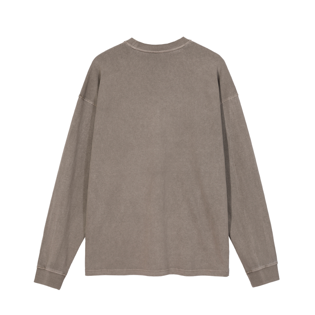 Streetwear Unisex Drop Shoulder Stone Wash Long Sleeve Tee - Print On Demand | HugePOD-19