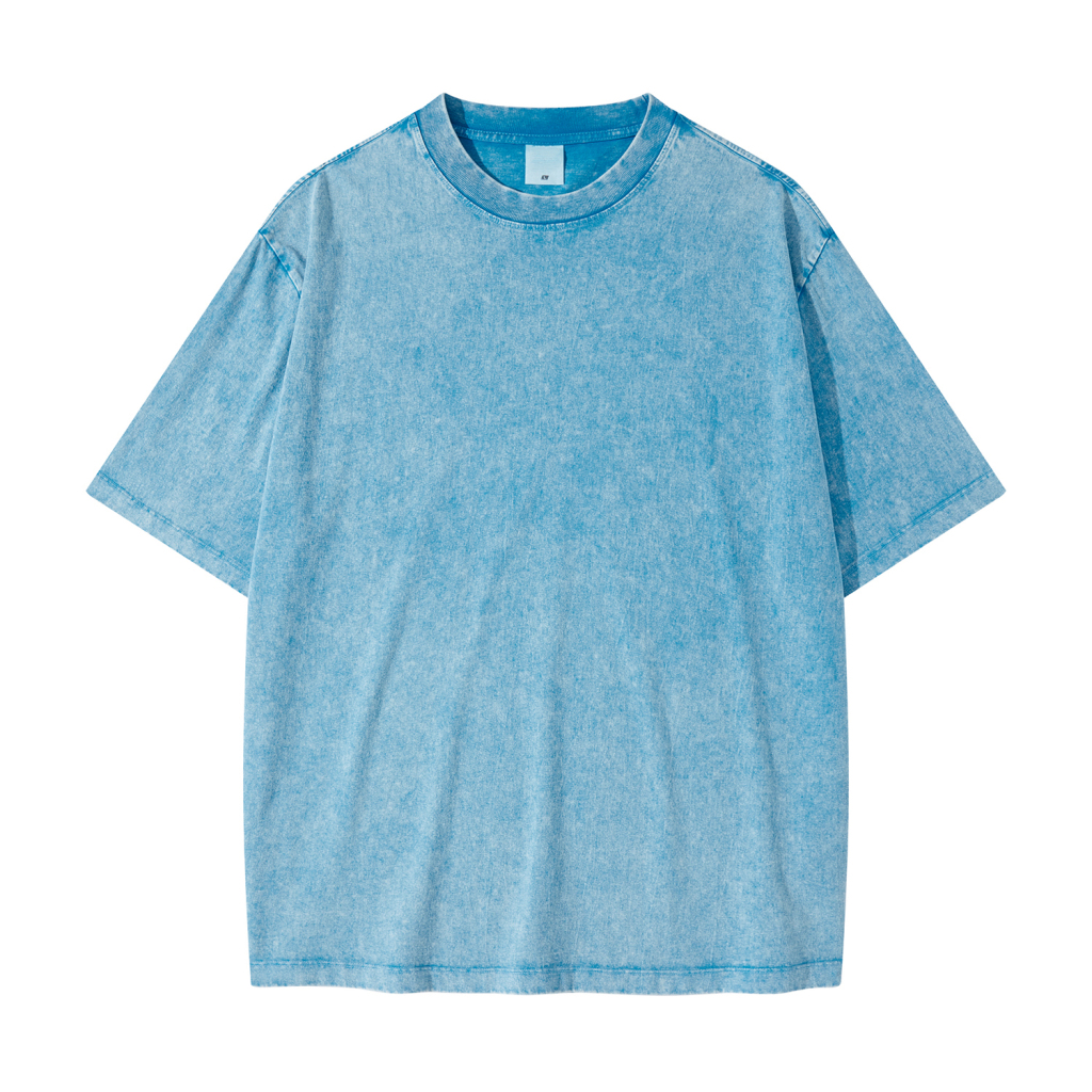 Streetwear American Vintage Waxed Dyed Washed Heavyweight 100% Cotton T-Shirt | HugePOD-6