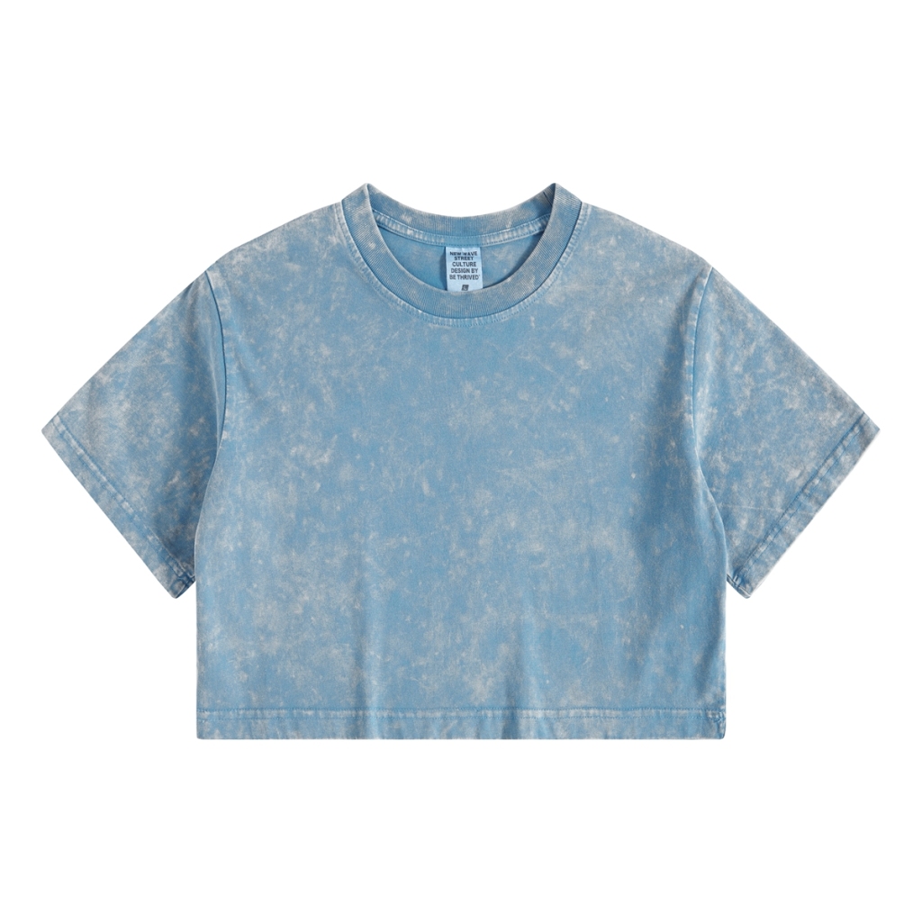 Streetwear Women's Washed Denim Crop Top - Print On Demand | HugePOD-4