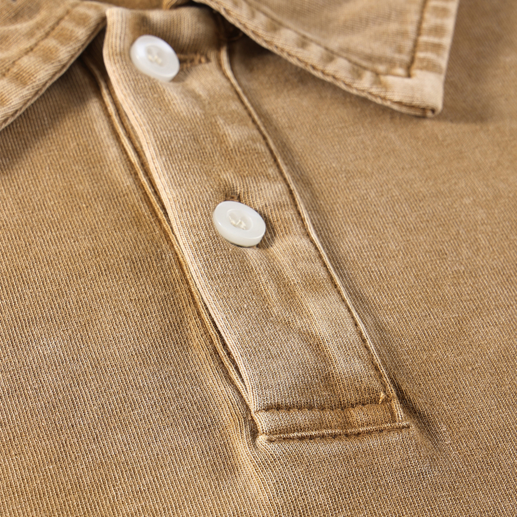 Streetwear Wax Dyed Washed Vintage Collared Button Split 100% Cotton T-Shirt | HugePOD-13