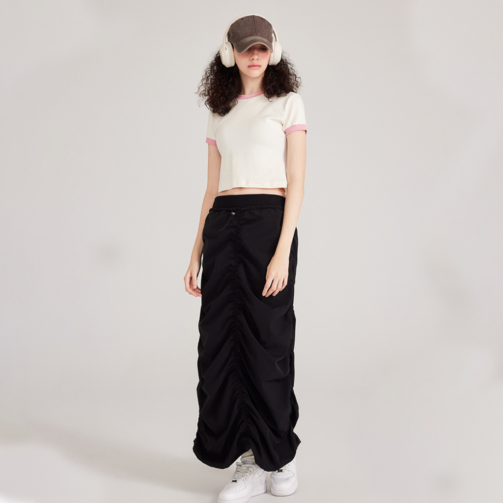 Streetwear Vintage Color-Block Fitted Cropped Curry&Pink Tee - Print On Demand | HugePOD-3