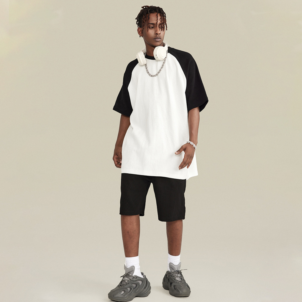 Streetwear 365G Heavyweight Color Block Loose-Fit Waffle Stitch Fabric T-Shirt - Print On Demand | HugePOD-2