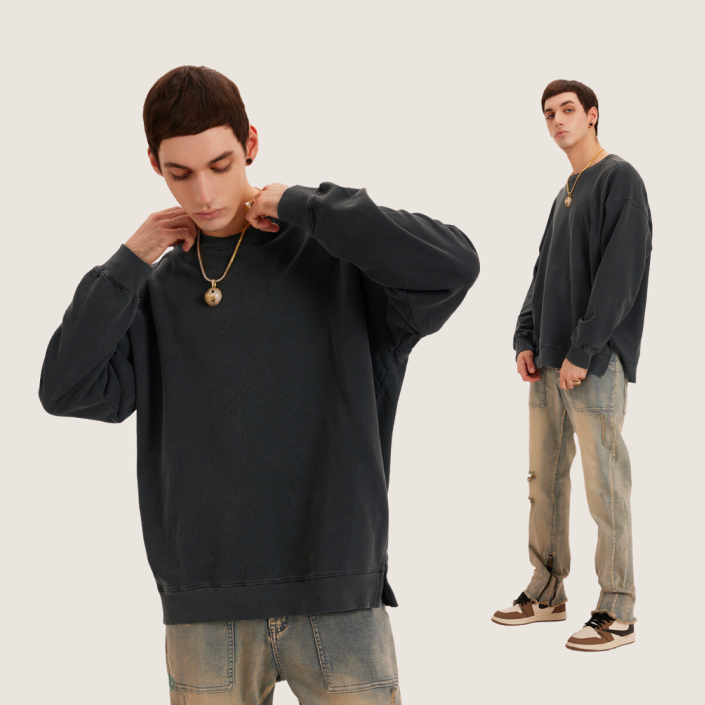 Custom Streetwear Unisex Split Hem Washed Pullover - Print On Demand | HugePOD-4