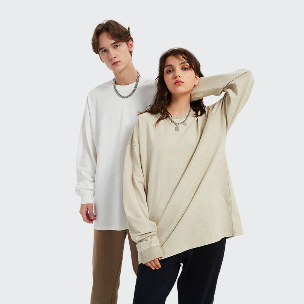 Streetwear Unisex Drop Shoulder Stone Wash Long Sleeve Tee - Print On Demand | HugePOD-5