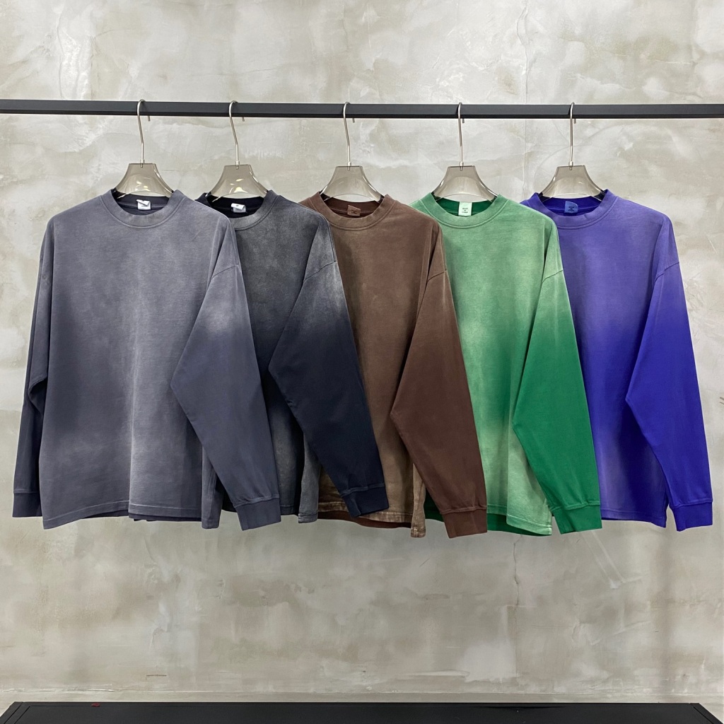 Streetwear Unisex Gradient Washed Effect Long Sleeve Tee - Print On Demand | HugePOD-20